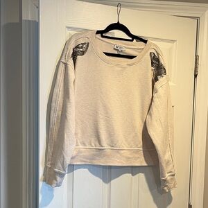 Cream  Cropped Sweatshirt with Sequin Details